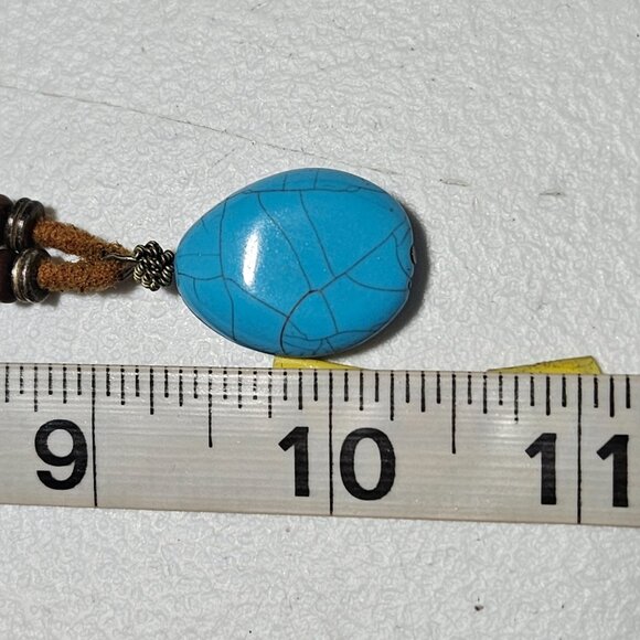 Boho Chic Faux Turquoise Necklace Pendant Beads Leather Cord Southwest Jewelry - Picture 6 of 6